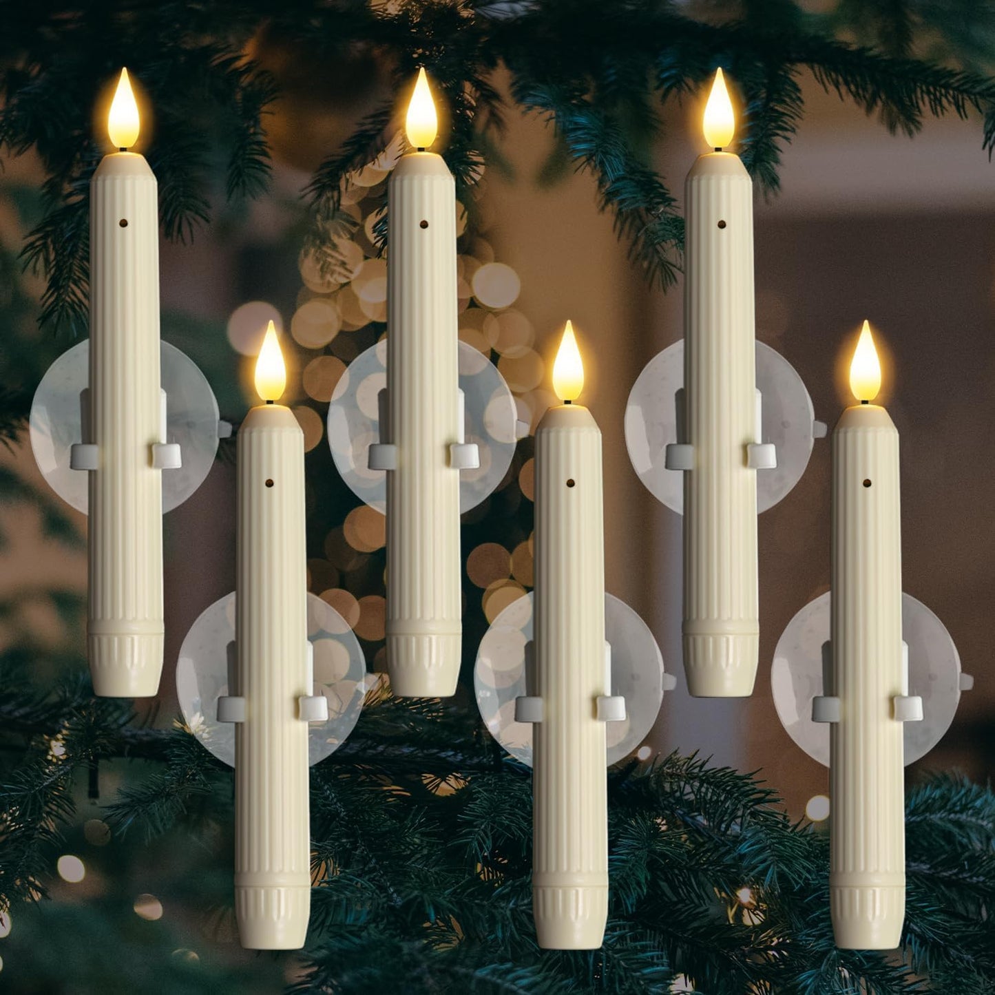 🎄CHRISTMAS ON SALE🔥6 Pcs Window Flameless Led Taper Candles with Sensor Dusk to Dawn